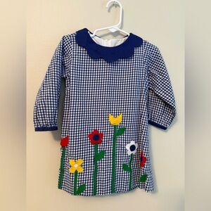 Florence Eiseman Blue Gingham Dress with Floral Appliqué